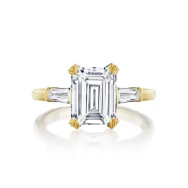 18k Yellow Gold Emerald Three-Stone Diamond Engagement Ring