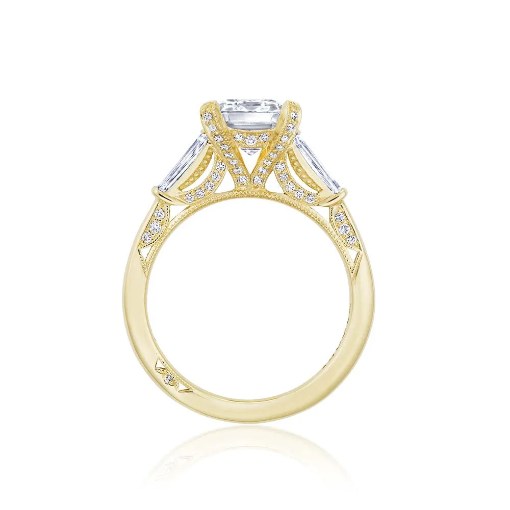 18k Yellow Gold Emerald Three-Stone Diamond Engagement Ring