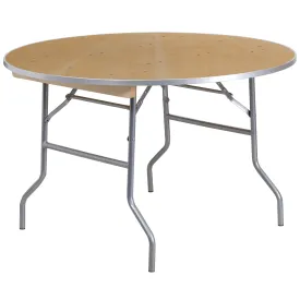 4-Foot Round HEAVY DUTY Birchwood Folding Banquet Table with METAL Edges