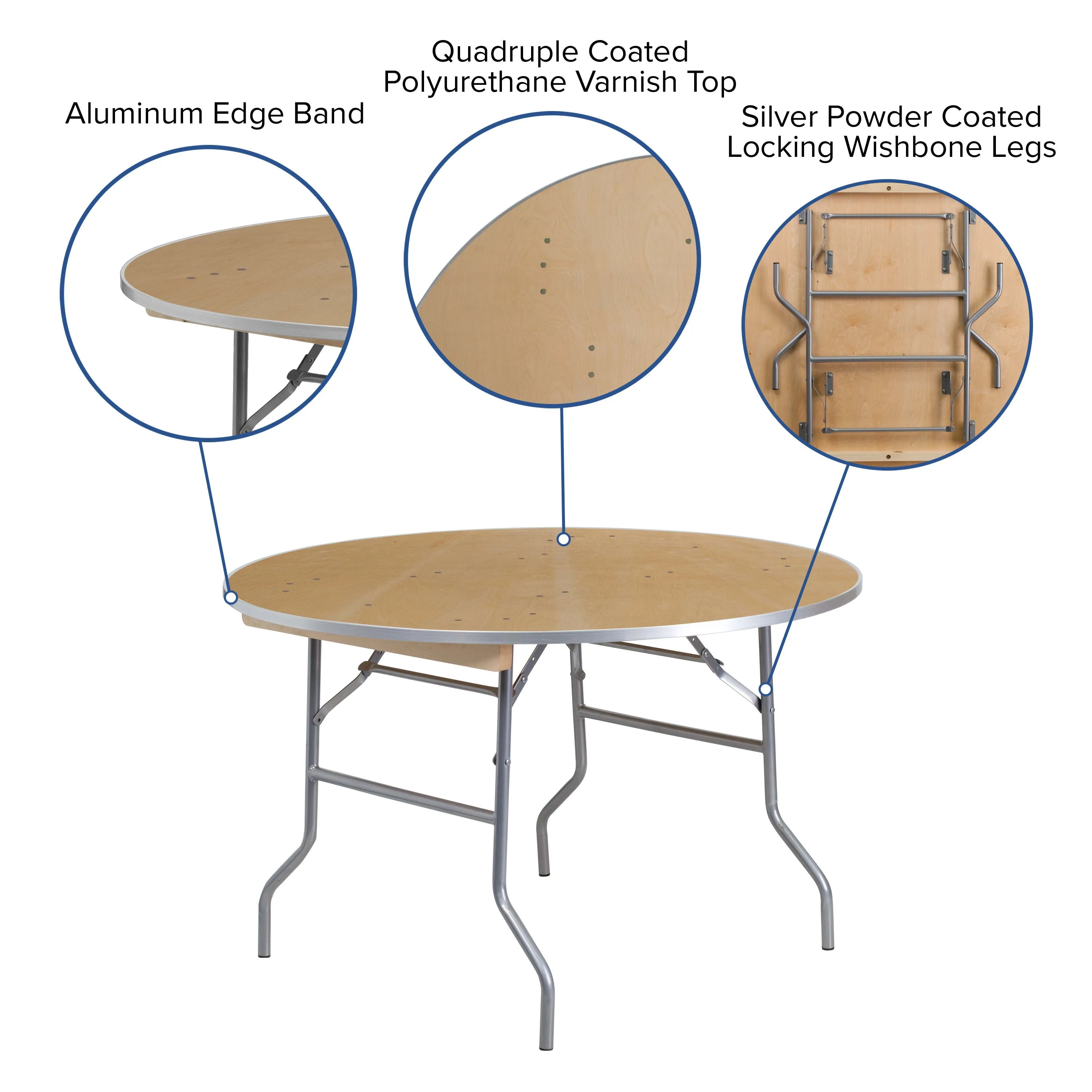 4-Foot Round HEAVY DUTY Birchwood Folding Banquet Table with METAL Edges