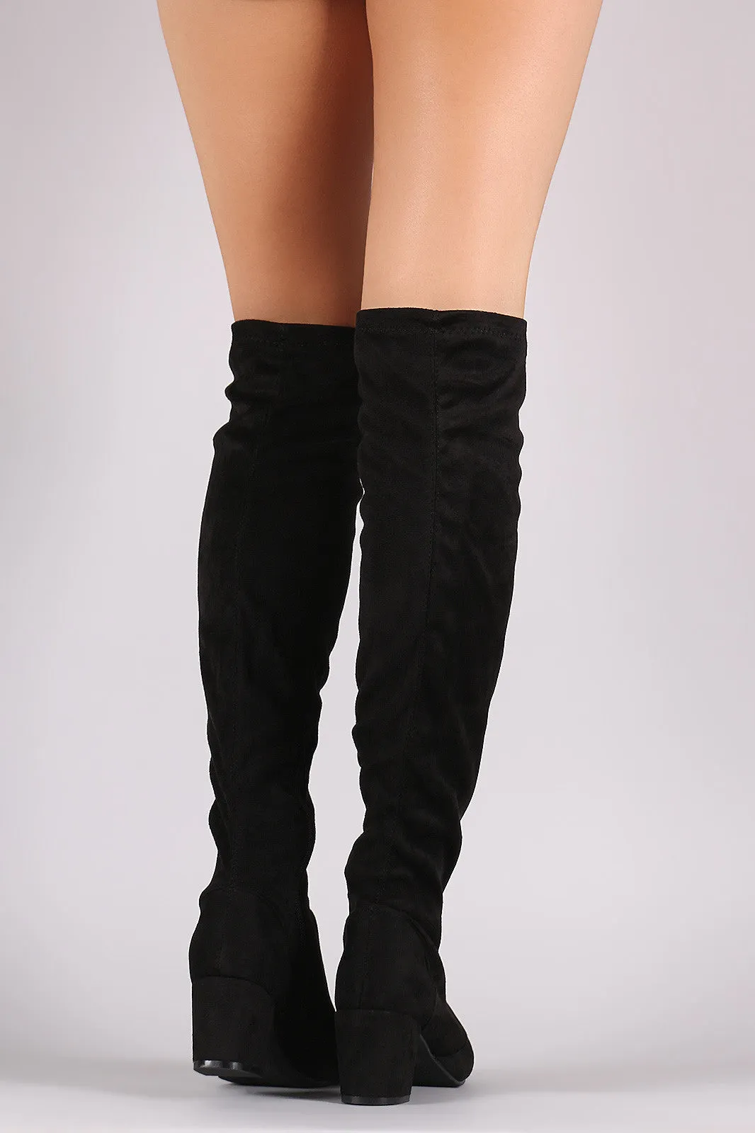 Bamboo Suede OTK Fitted Block Heeled Boots