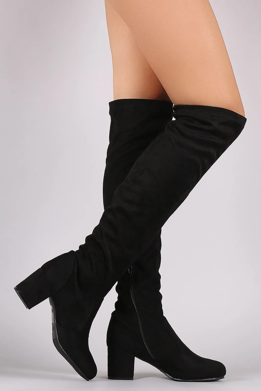 Bamboo Suede OTK Fitted Block Heeled Boots