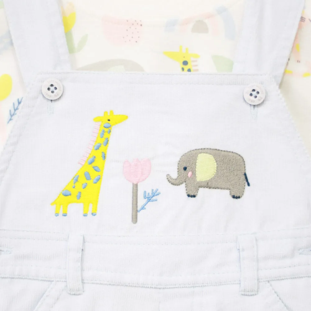 Blue Embroidered Corduroy Dungaree With White T-Shirt