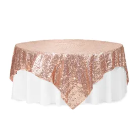 Diamond Glitz Sequin Table Overlay Topper 85"x85" square - Blush/Rose Gold