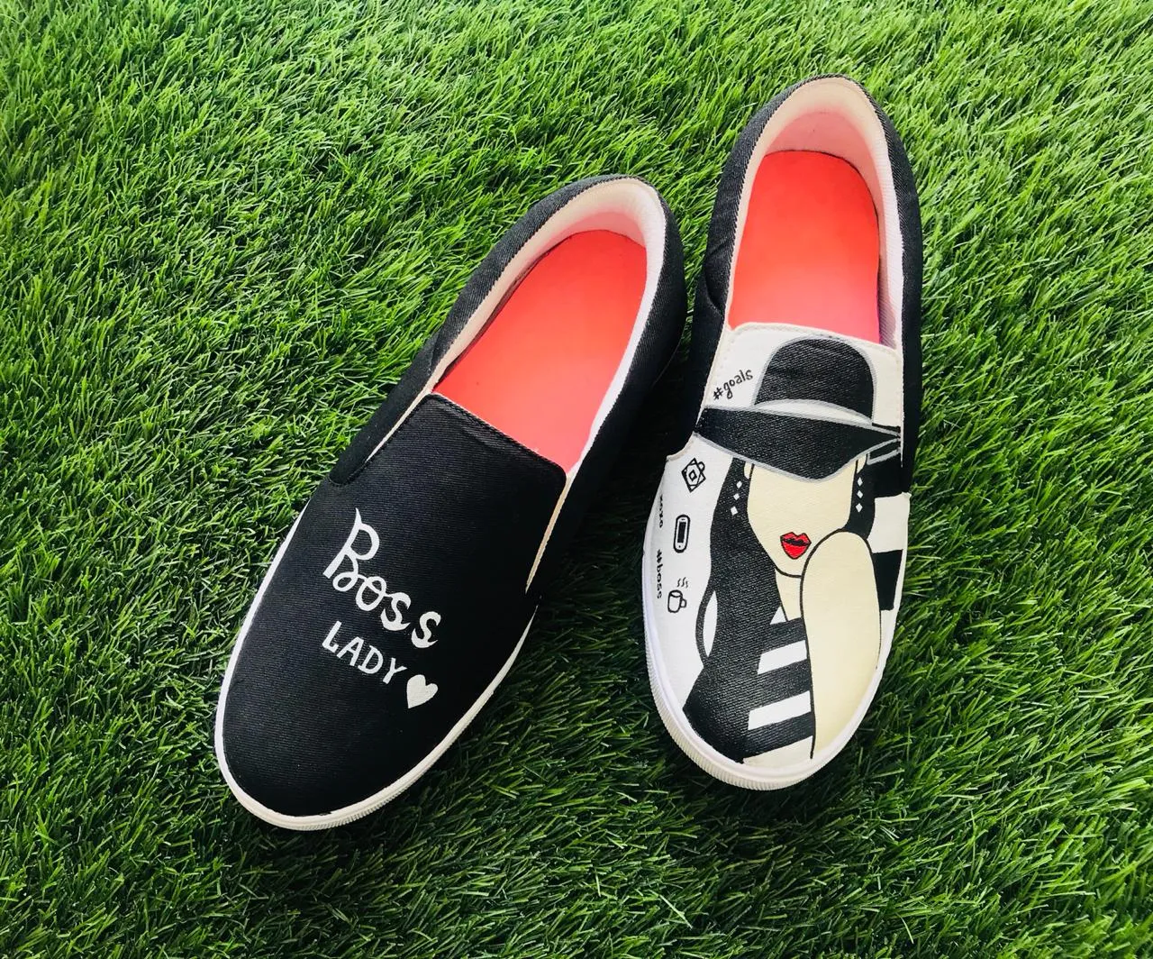 Funky N Trendy hand painted water resistant Boss Lady theme black shoes/ boss lady shoes / black shoes / funky shoes