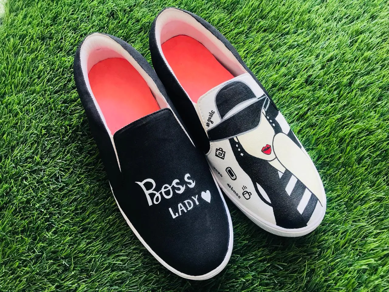 Funky N Trendy hand painted water resistant Boss Lady theme black shoes/ boss lady shoes / black shoes / funky shoes