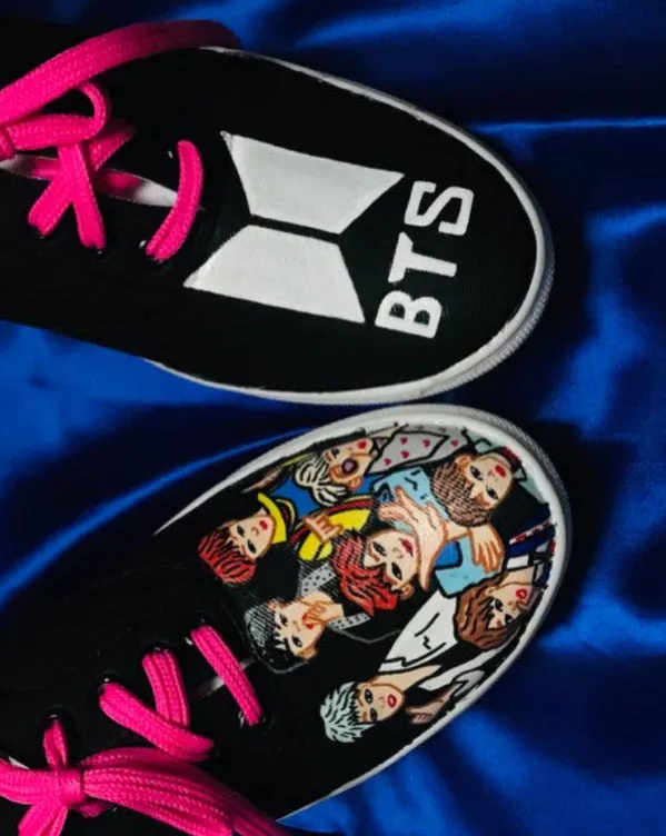 Funky N Trendy hand painted water resistant BTS theme black casual shoes