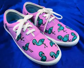 Funky N Trendy hand painted water resistant Flamingo theme purple casual shoes