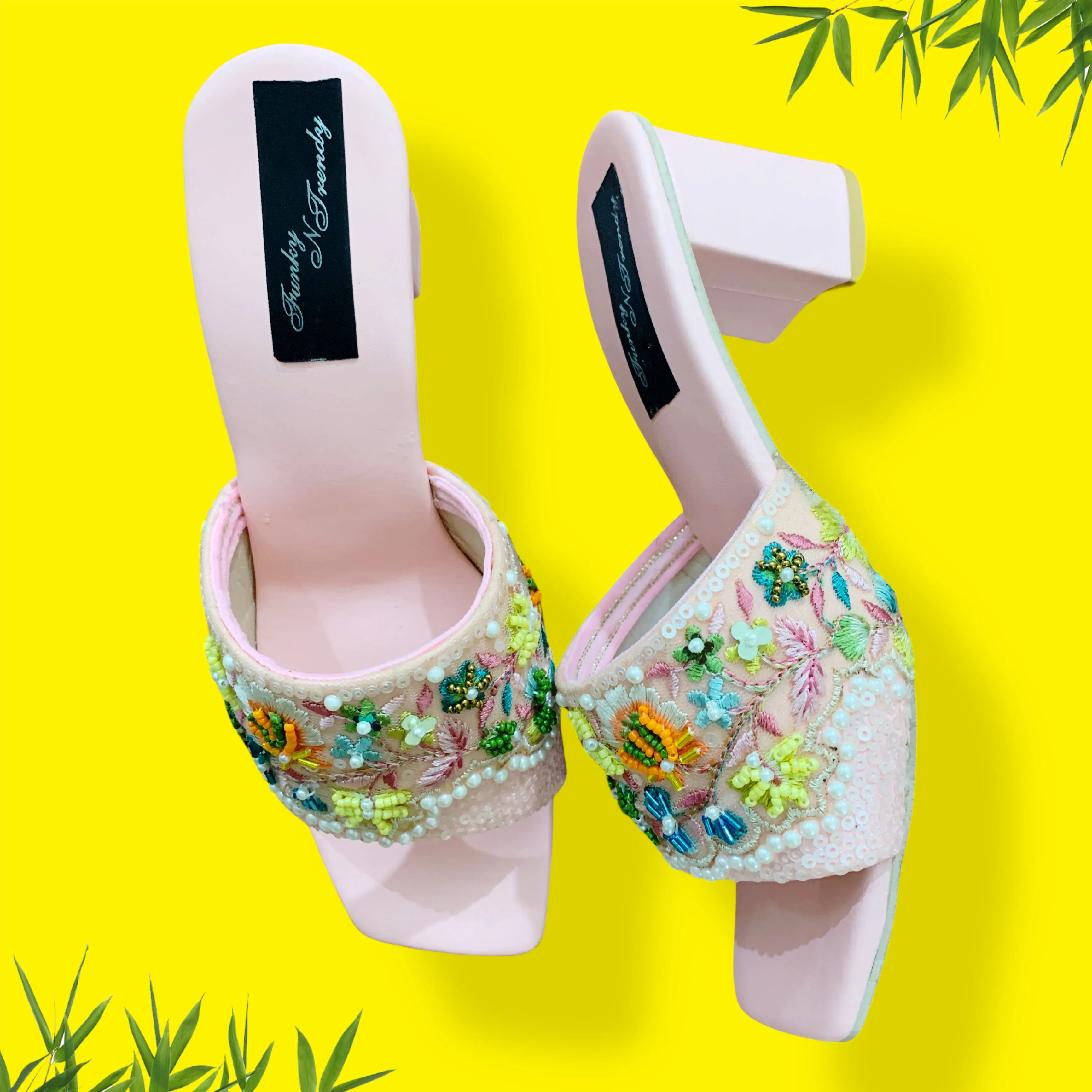 FUNKY N TRENDY handcrafted heels with beads and sequine detailing for brides / bridesmaids/ floral work heels