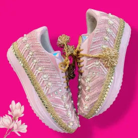 FUNKY N TRENDY light pink hand work sneakers for brides / bridesmaids/embroidered shoes/ embroidered sneakers / pink shoes/ pink sneakers/lavender shoes