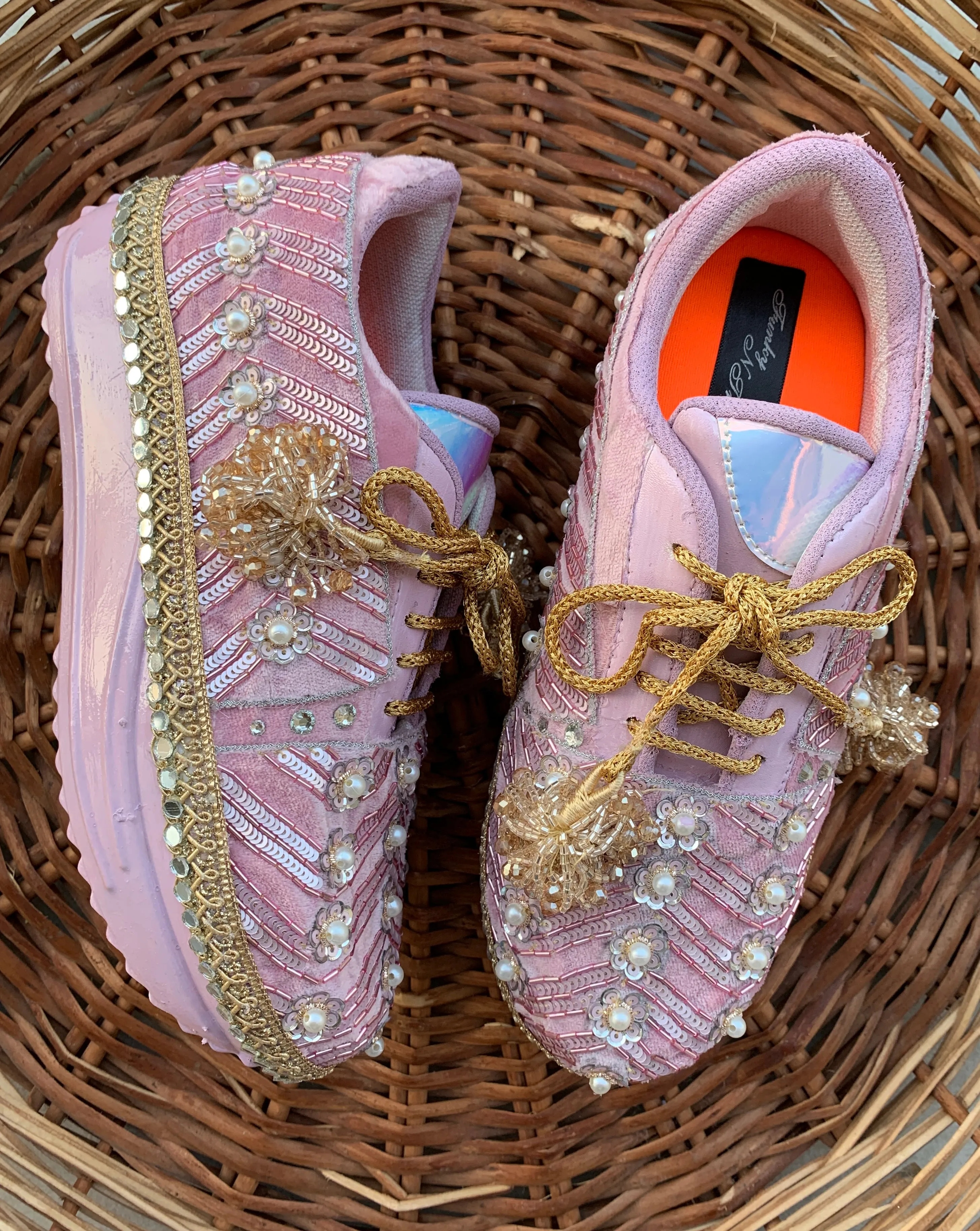 FUNKY N TRENDY light pink hand work sneakers for brides / bridesmaids/embroidered shoes/ embroidered sneakers / pink shoes/ pink sneakers/lavender shoes