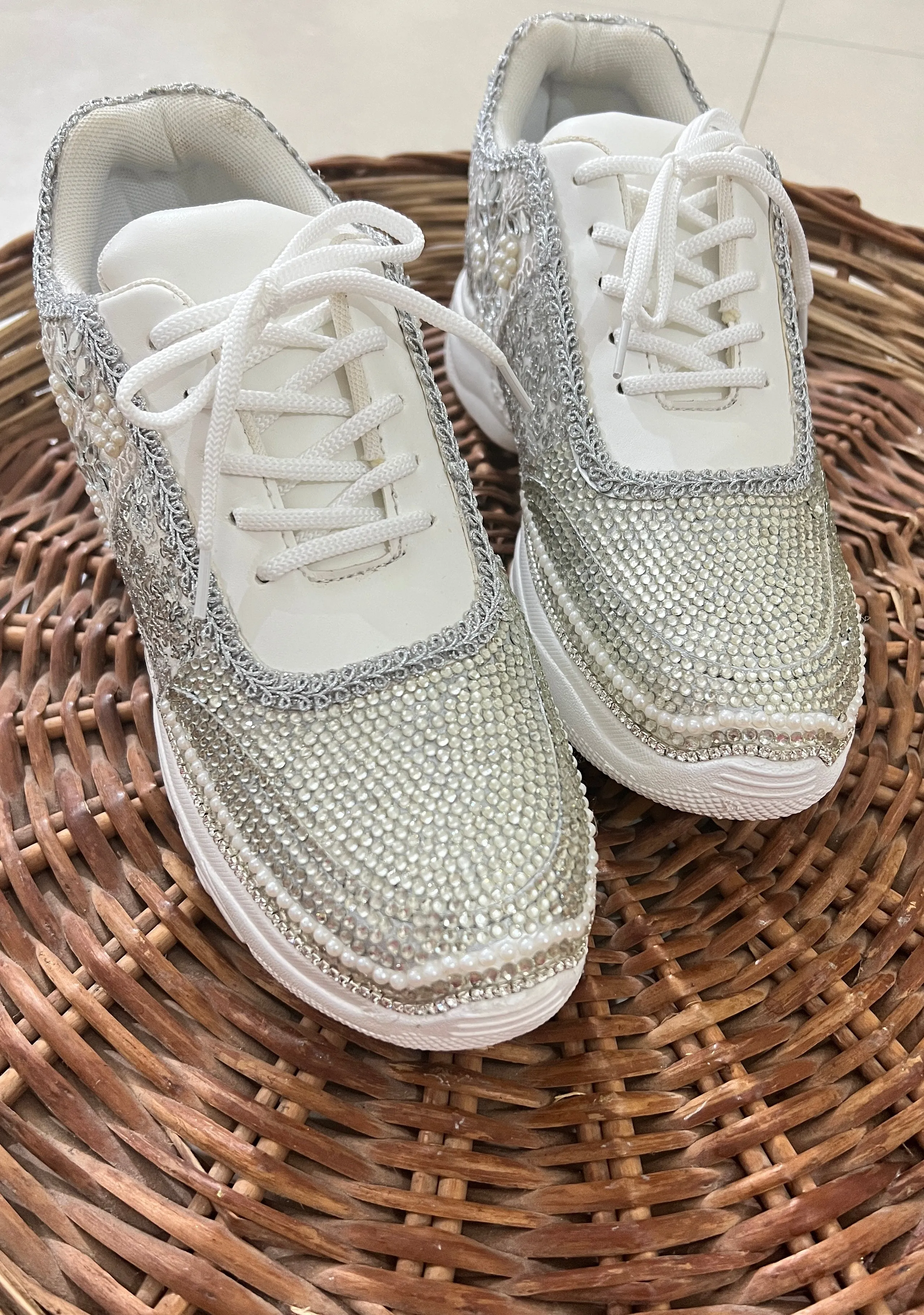 FUNKY N TRENDY rhinestone work bridal sneakers / bridesmaid sneakers/ silver sneakers / silver shoes/ rhinestone sneakers mirror shoes/ bride shoes/ embroidered shoes