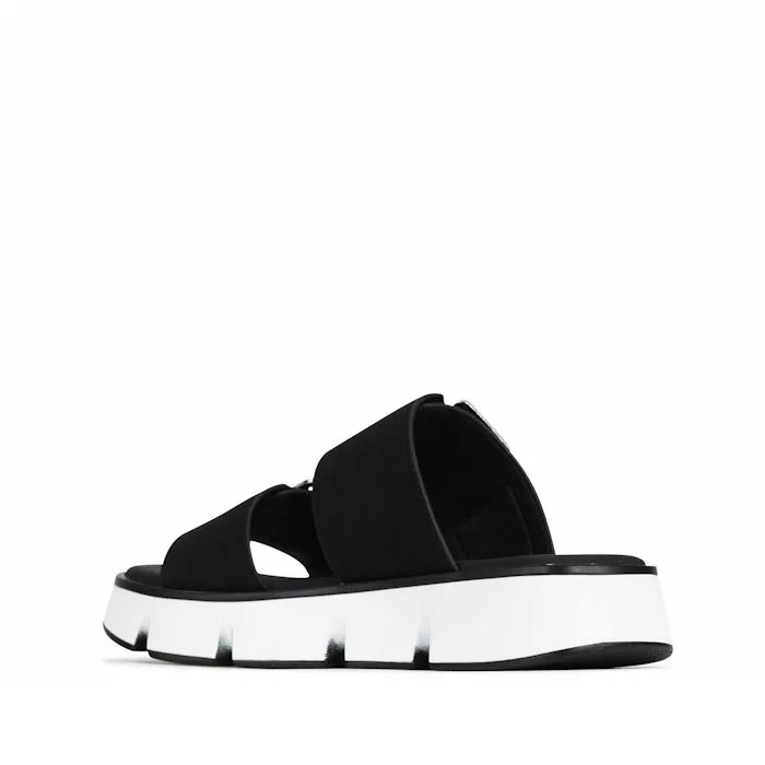 Los Cabos Mady Platform Two Bar Slide Sandal Black White