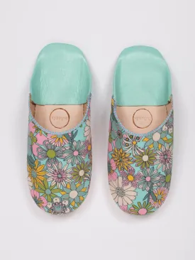 Margot Floral Babouche Slippers, Duck Egg