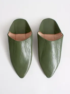 Moroccan Classic Pointed Babouche Slippers, Olive