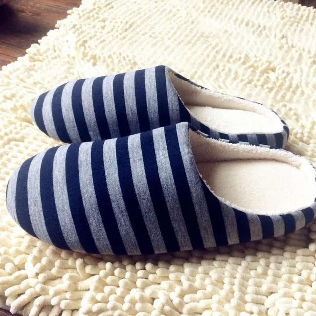 OUTAD 4 Color Winter Warm Soft indoor floor Slippers Women/Men Shoes Striped Cloth Bottom Universal Couple Lovers Plush Home