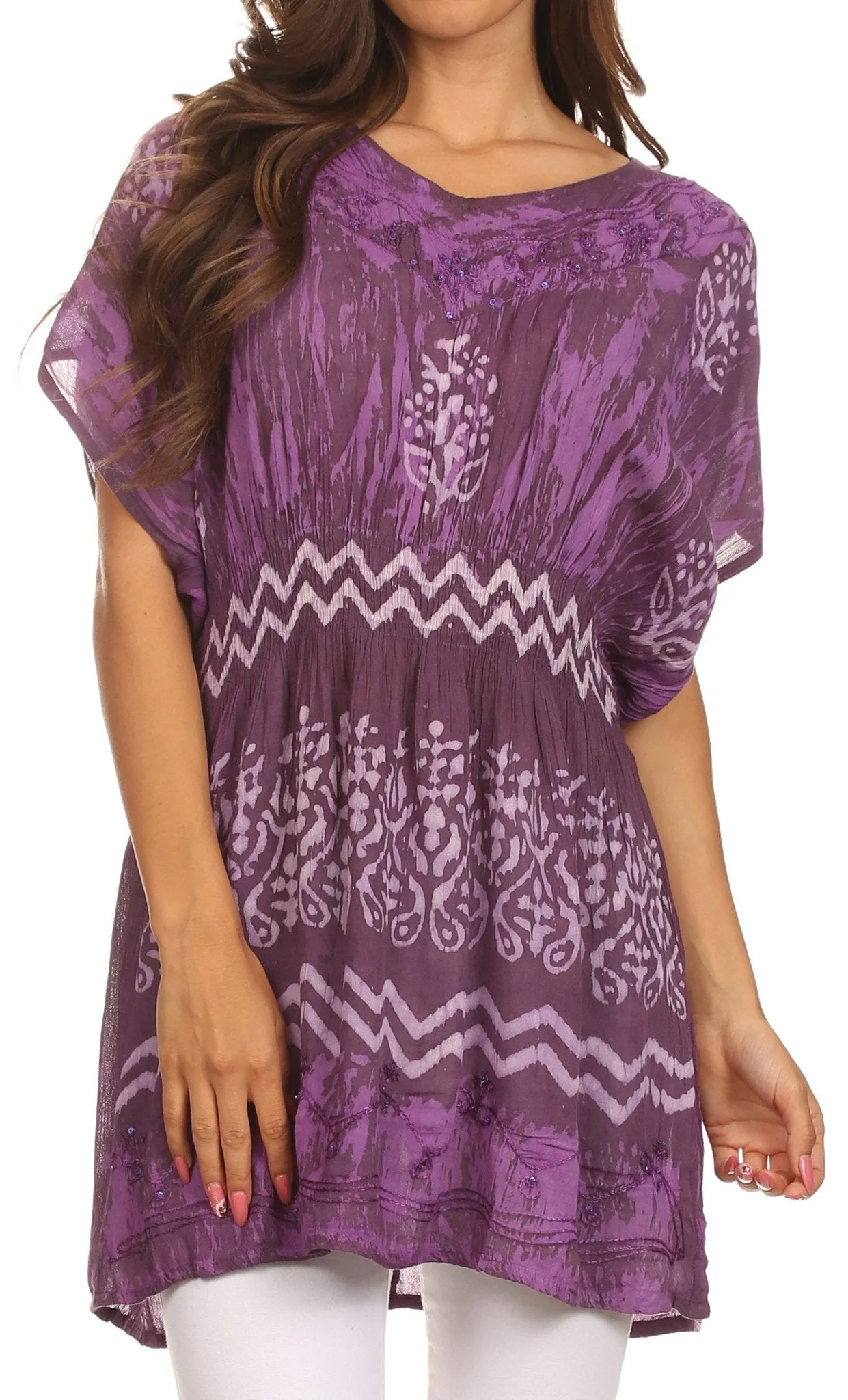 Sakkas Callie Batik Sequin Embroidered Elastic Dress / Cover Up