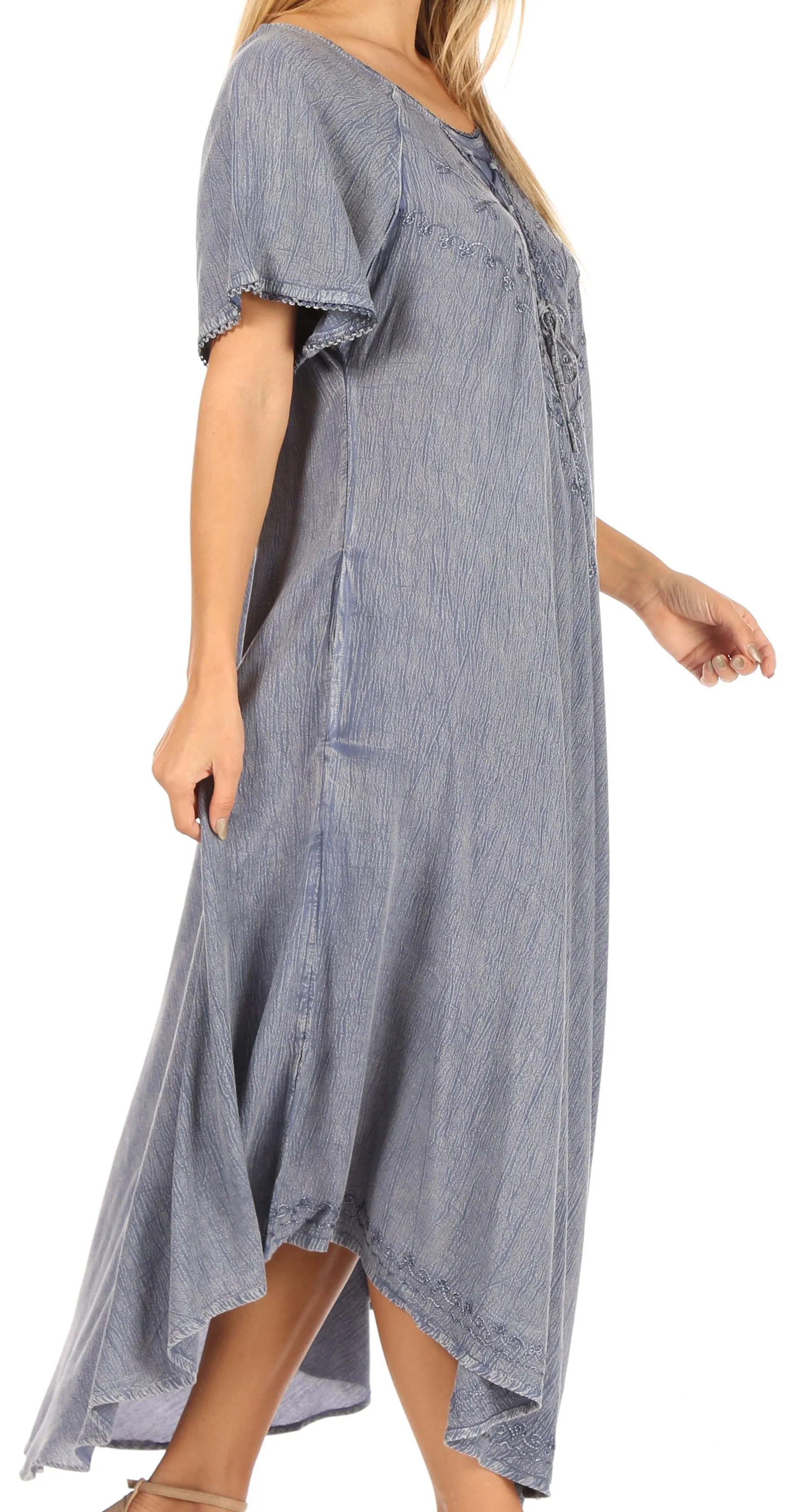 Sakkas Lilia Embroidered Lace Up Bodice Relaxed Fit  Maxi Sun Dress