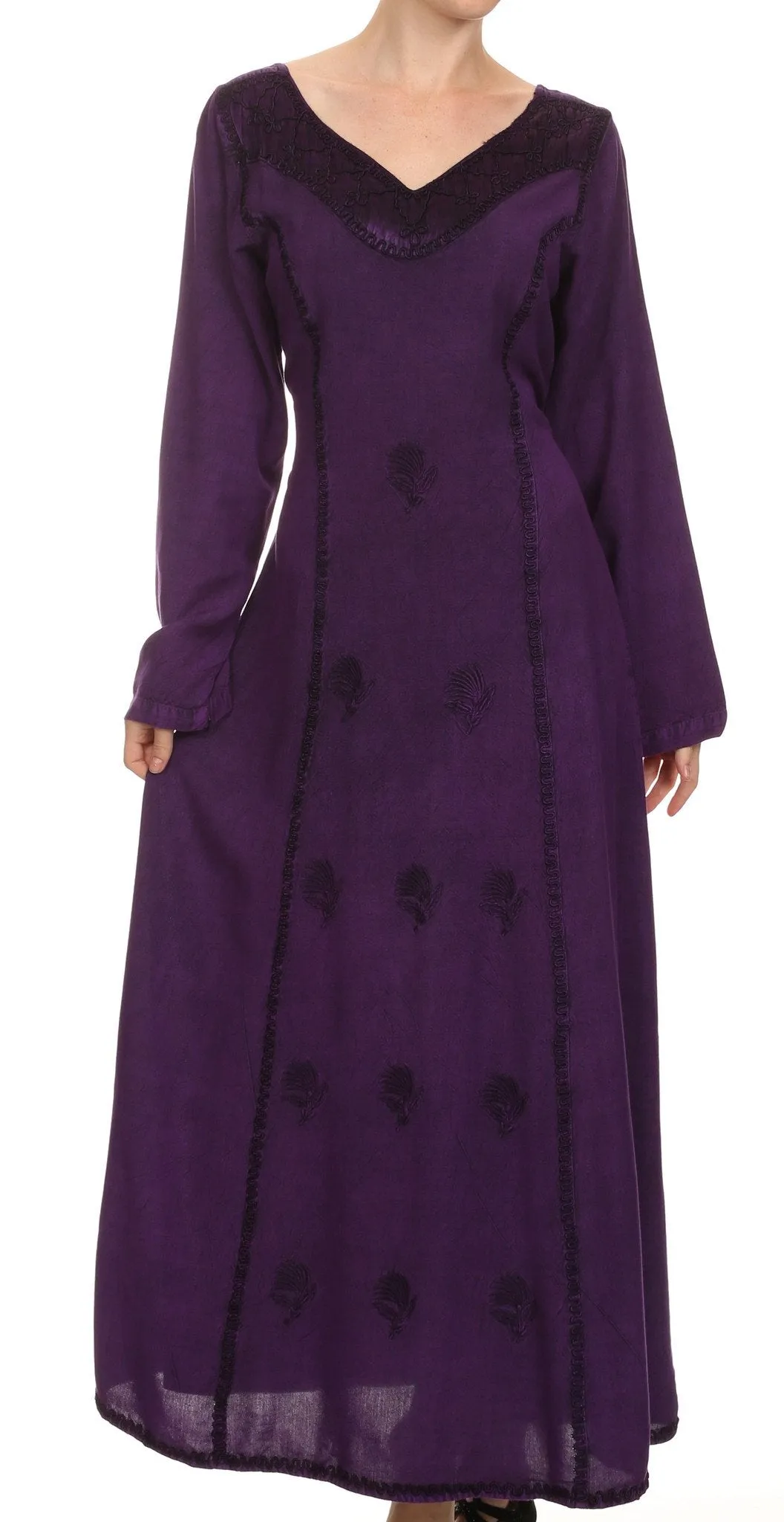 Sakkas Lilybell Embroidered Bell Long Sleeve V-Neck Adjustable Caftan Dress