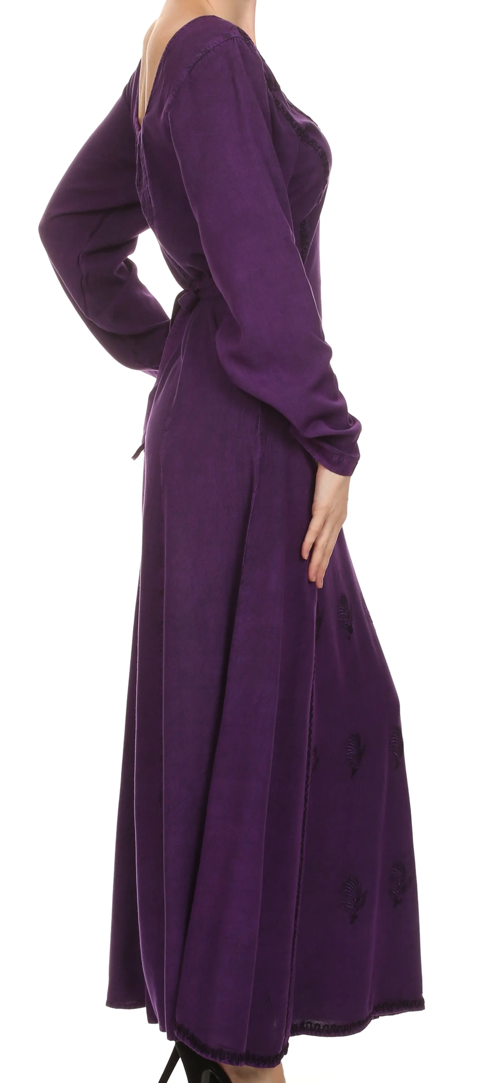 Sakkas Lilybell Embroidered Bell Long Sleeve V-Neck Adjustable Caftan Dress