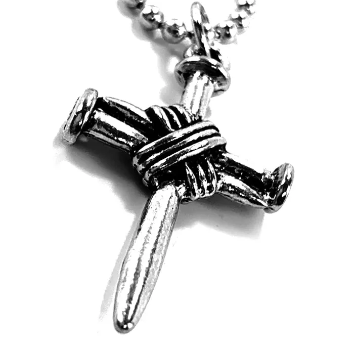 Wire Wrapped Nail Cross On Ball Chain