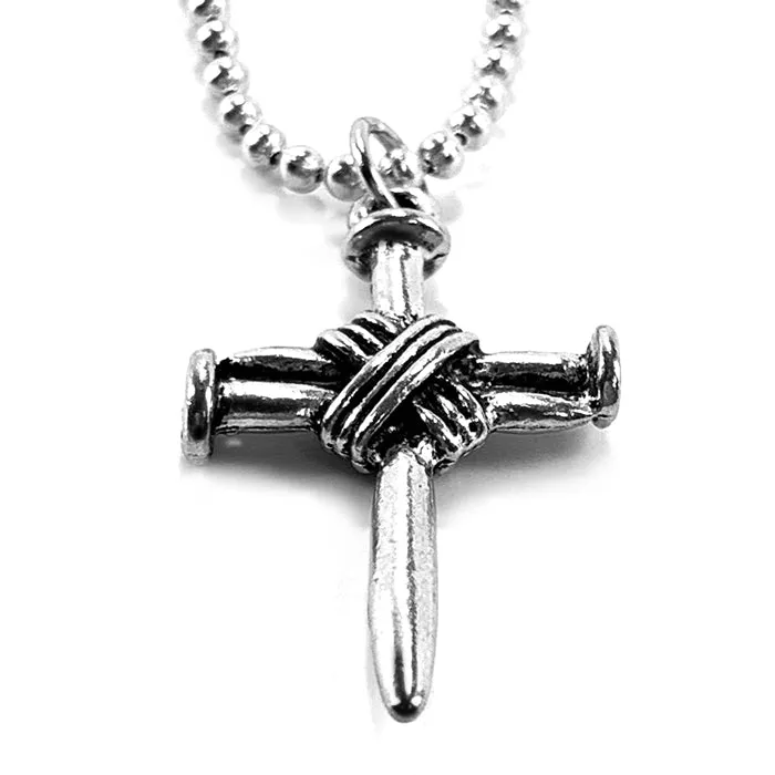 Wire Wrapped Nail Cross On Ball Chain